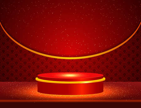 Vector illustration red pattern background with sparkle stage shine podiumのイラスト素材