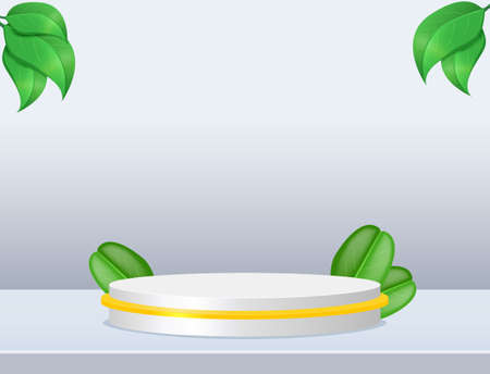 Vector illustration of minimal scene stage with podium on white background with green leaves for presentation, design, mock upのイラスト素材