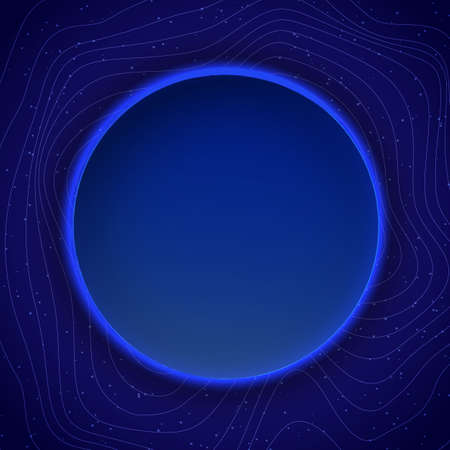 Abstract vector wave blue shining background illustration with round banner for design