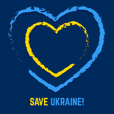 Ukrainian flag color hearts on the blue background. Ukraine support conceptのイラスト素材