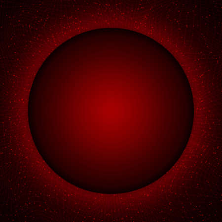 Vector illustration red background with dynamic waves, dust and shining round hole for design