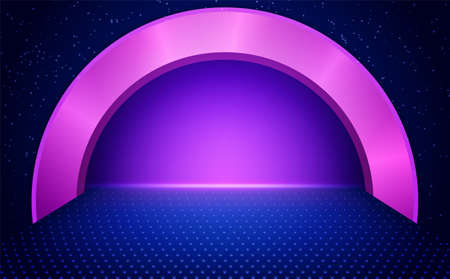 Vector empty dots shine table or room wall background with round purple banner for design show content productのイラスト素材