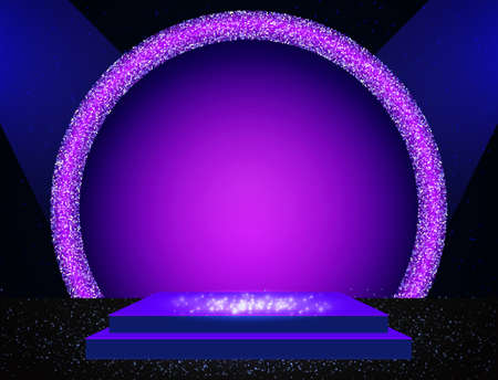 Vector illustration blue shine and purple round arch background with sparkle stage podium for designのイラスト素材