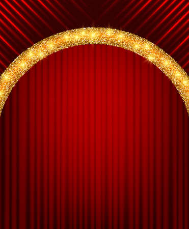 Vector illustration red curtain wall background with shining lines and sparkle arch for designのイラスト素材