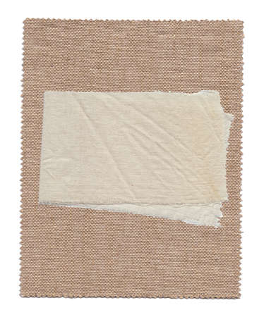 Old dirty linen fabric texture background with stains isolated on white