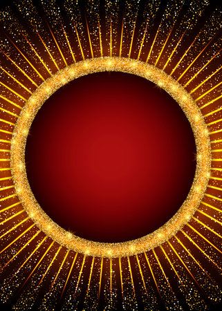 Abstract vector illustration background with beams of light and round sparkle golden banner for minimal cover designのイラスト素材