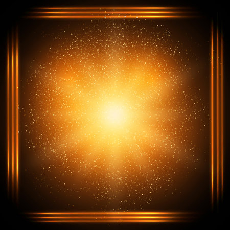 Abstract shining sparkle dust vector illustration background with golden lines frameのイラスト素材