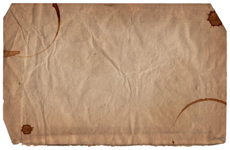 Old vintage rough paper with scratches and stains texture isolated on whiteの写真素材