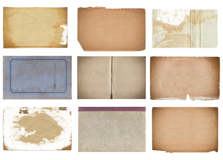 Set of Vintage background of old paper texture with spots isolatedの写真素材
