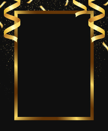 Abstract dark vector holiday background with golden frame and ribbonsのイラスト素材