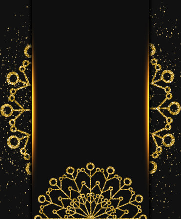 Abstract vector holiday background with dark frame and golden snowflakes for Christmas design conceptのイラスト素材