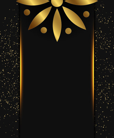 Abstract vector holiday dark background with shining lines frame and golden flowerのイラスト素材