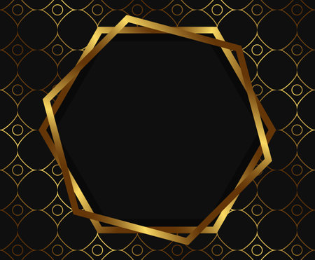 Abstract vector holiday dark background with round shining frame and golden patternのイラスト素材