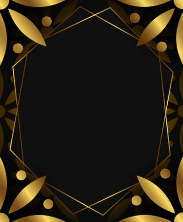 Abstract vector holiday dark background with shining lines frame and golden flowerのイラスト素材