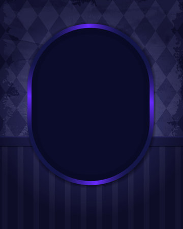 Halloween vector illustration background with aged old room with diamond-shaped grunge wallpaper and blue frameのイラスト素材