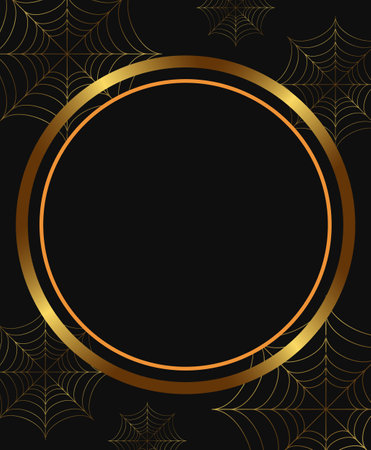 Halloween holiday vector illustration background with golden frame and spider web textureのイラスト素材