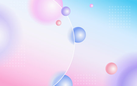 Creative glassmorphism illustration design with transparent round frame and colorful floating spheres templateのイラスト素材