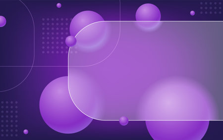 Creative glassmorphism illustration design with transparent round frame and purple floating spheres templateのイラスト素材
