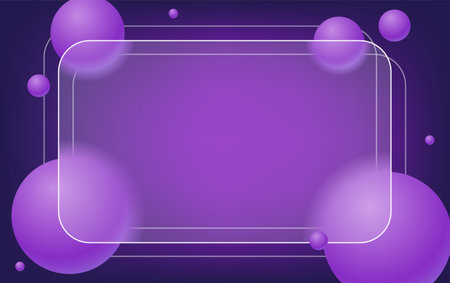 Creative glassmorphism illustration design with transparent rectangle frame and purple floating spheres templateのイラスト素材