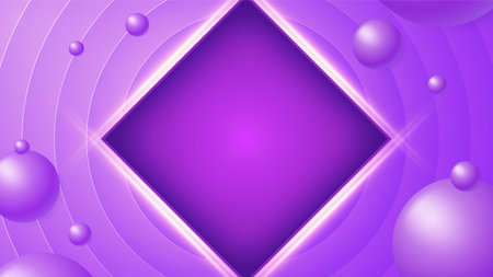 Abstract vector purple circles template background with floating balls and shining square bannerのイラスト素材