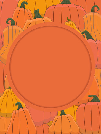 Various pumpkin pattern vector background illustration with orange round banner for Halloween designのイラスト素材