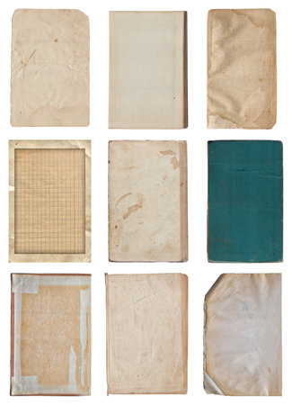 Set of Vintage background of old paper texture with spots and scratches isolatedの写真素材