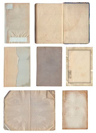 Set of Vintage background of old paper texture with spots and scratches isolatedの写真素材