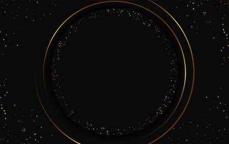 Abstract vector holiday dark background with shining round frame, stars and golden dustのイラスト素材