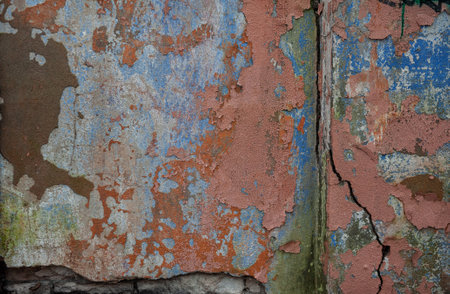 Cracked vintage wall with textured surface and rustic charmの写真素材