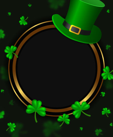 Vector illustration Happy St Patricks day card background with green clovers and Leprechaun Top Hat for designのイラスト素材