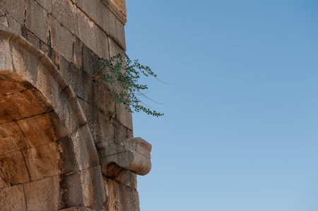 Ancient historical arch ruins in the ancient City in Patara, Turkey against sky backgroundの写真素材