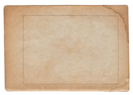 Vintage background of old ancient torn paper texture with spots isolatedの写真素材
