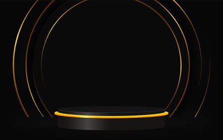 Dark vector background with black empty podium and golden circle archのイラスト素材
