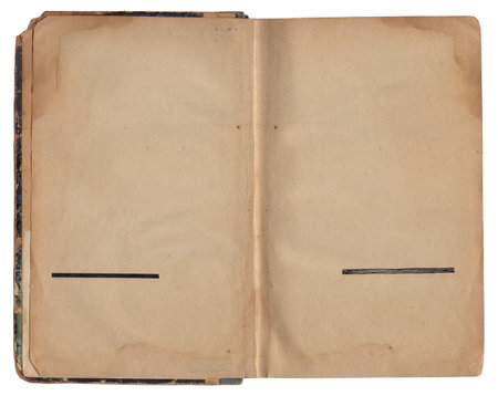 Vintage empty background of old book spread paper texture isolatedの写真素材