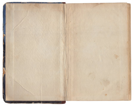 Vintage empty background of old book spread paper texture isolatedの写真素材