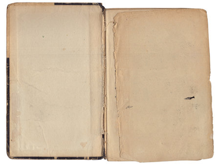 Vintage empty background of old book spread paper texture isolatedの写真素材