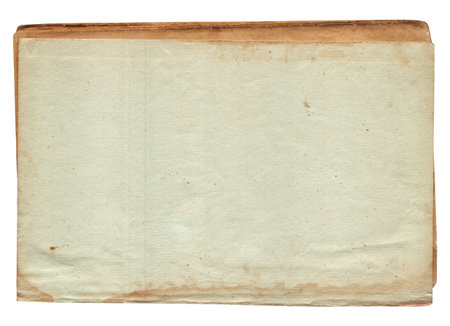 Vintage background of old ancient torn paper texture with spots isolatedの写真素材