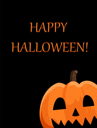 Halloween vector card with scary creepy pumpkin on the dark backgroundのイラスト素材
