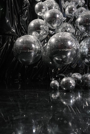 Disco mirrorball installation background creating nightlife party atmosphere