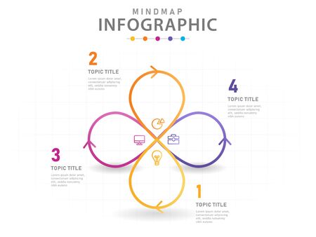 Infographic template for business. 4 Steps Modern Mindmap diagram with infinity lines, presentation vector infographic.のイラスト素材