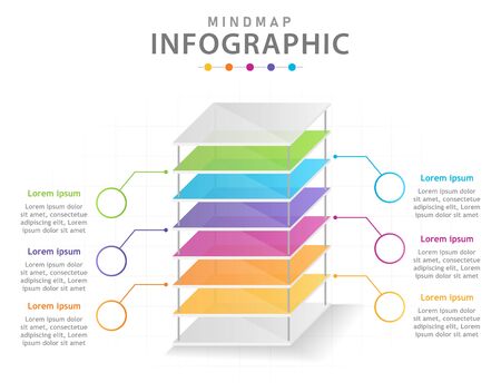 Infographic template for business. 6 Steps Modern Mindmap diagram with layers, presentation vector infographic.のイラスト素材