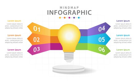 Infographic template for business. 6 Steps Modern Mindmap diagram with light bulb, presentation vector infographic.のイラスト素材