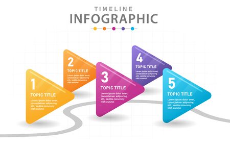 Infographic template for business. 5 Steps Modern Timeline diagram with arrows, presentation vector infographic.のイラスト素材