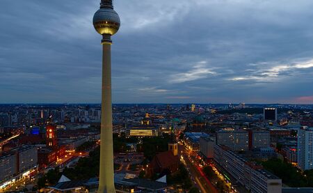 Berlin tv tower photographed during sunset with long exposure
