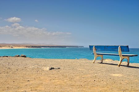 Blue bench near the Castillo del Toston