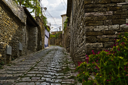 A view on buildings in Gjirokastraの写真素材