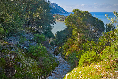 The hiking trail to Paralia Megalo Seitani on Samosの写真素材