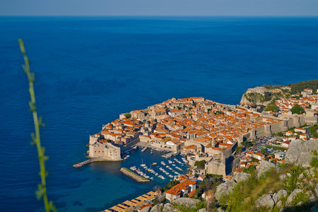 View on Dubrovnik from the lower viewpoint at sunriseの写真素材