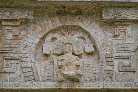 Stone pattern on facade at Chitzen Itzaの写真素材