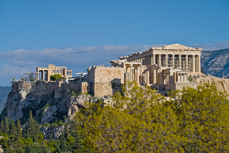 Akropolis in Athens with scaffold at the front sideの写真素材